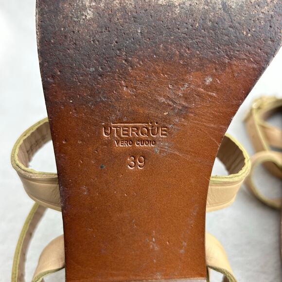 Uterque Women's Beige Leather Gladiator Sandal Toe-Loop Buckle Size 39 (US 8.5) - Picture 2 of 13